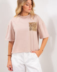T-SHIRT COTONE TASCA PAILLETTES