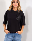 T-SHIRT COTONE TASCA PAILLETTES