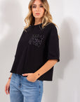 T-SHIRT COTONE TASCA PAILLETTES