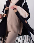 JAQUARD PONCHO + FRINGES