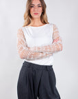 POLKA DOT TULLE SLEEVE SWEATER
