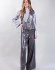 SHINY PINSTRIPE PALAZZO TROUSERS