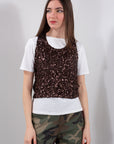 T-SHIRT CON GILET PAILLETES