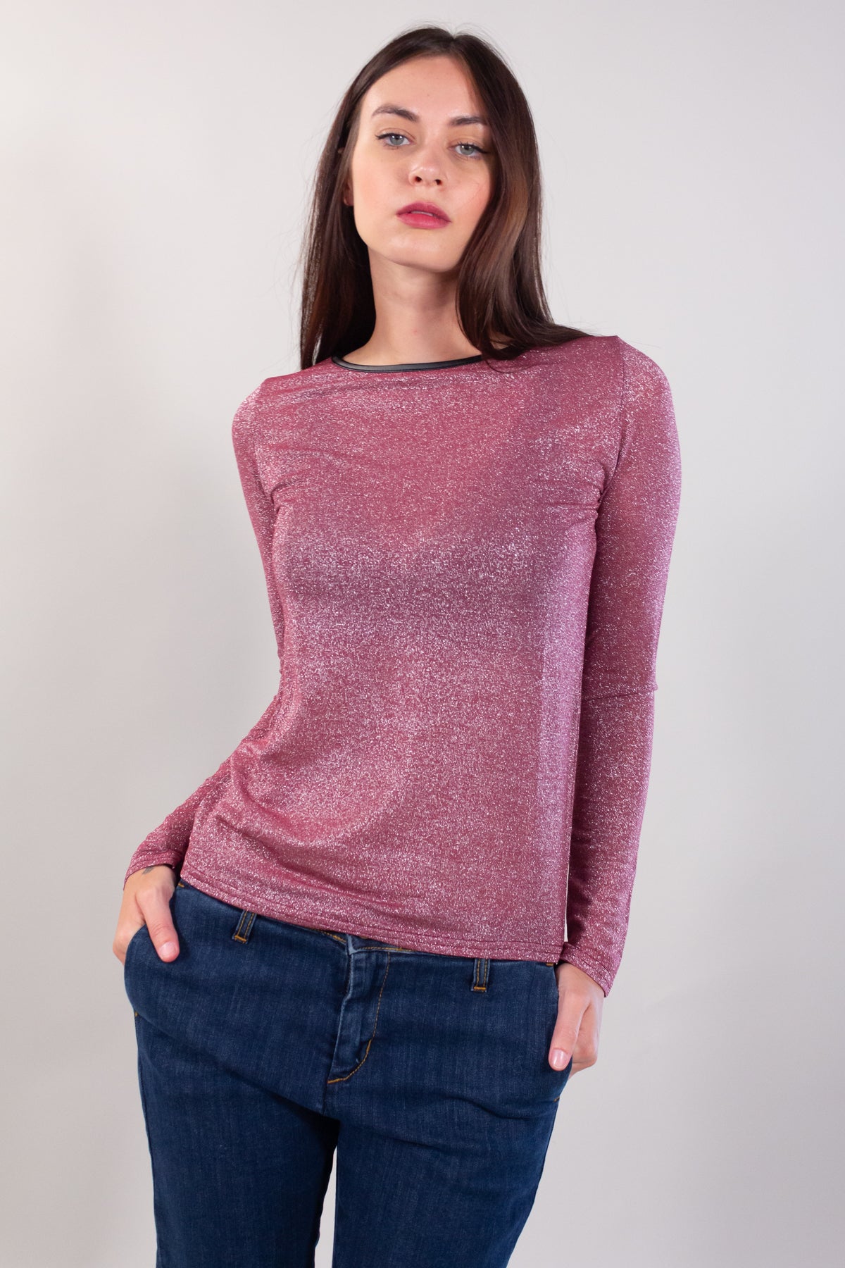 SLIM LUREX + ECO-LEATHER SWEATER
