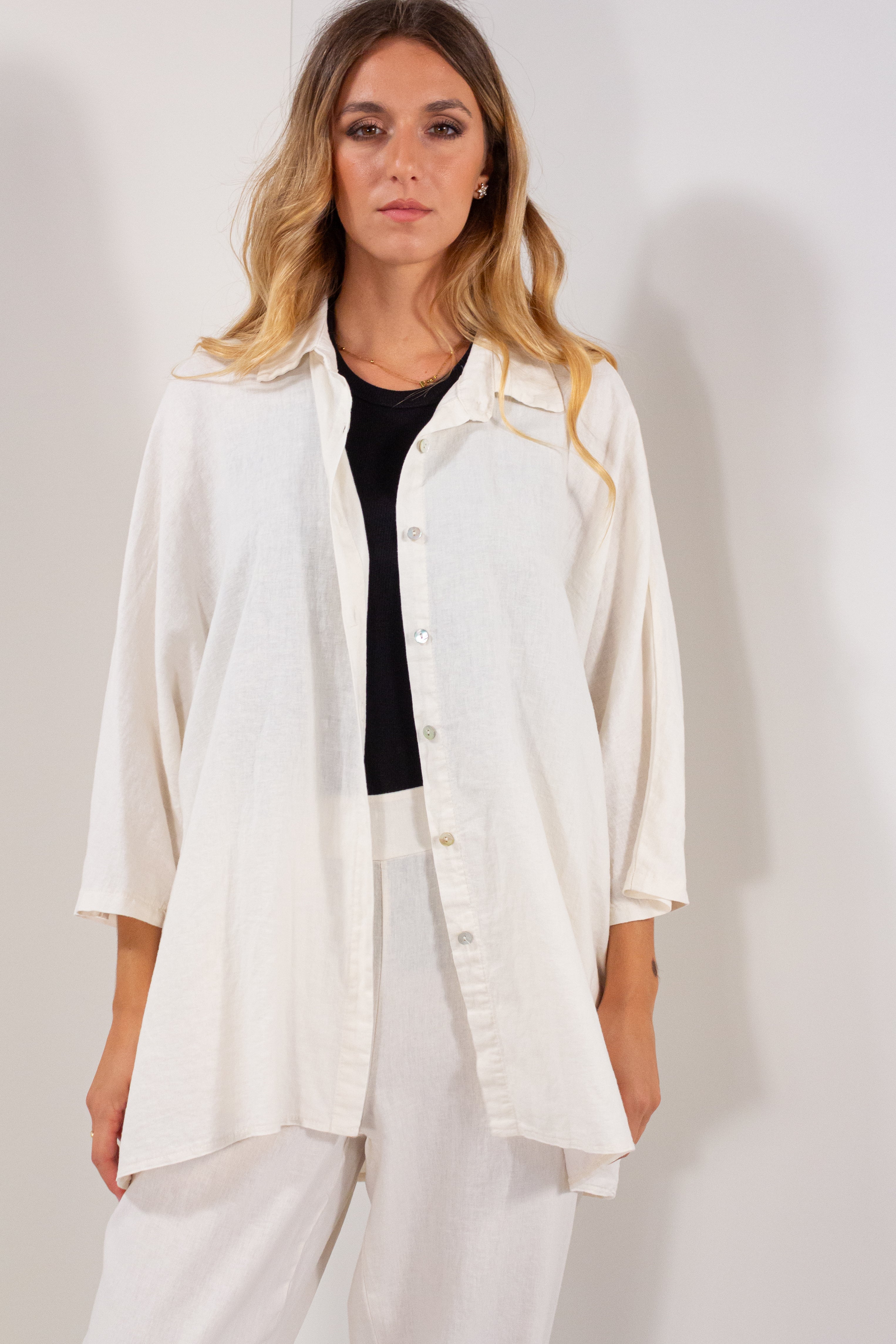 CAMICIONE MANICA KIMONO LINO