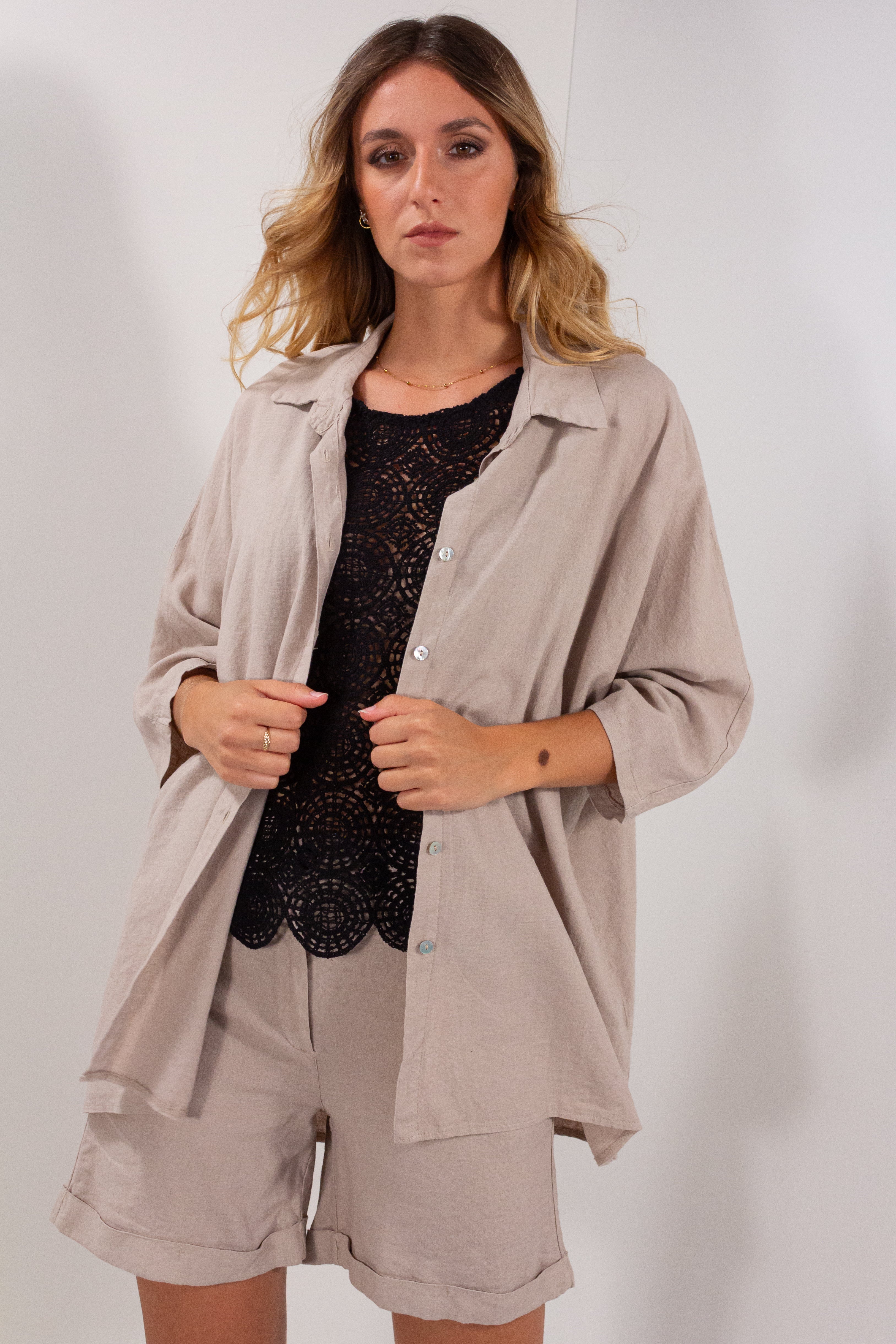 CAMICIONE MANICA KIMONO LINO