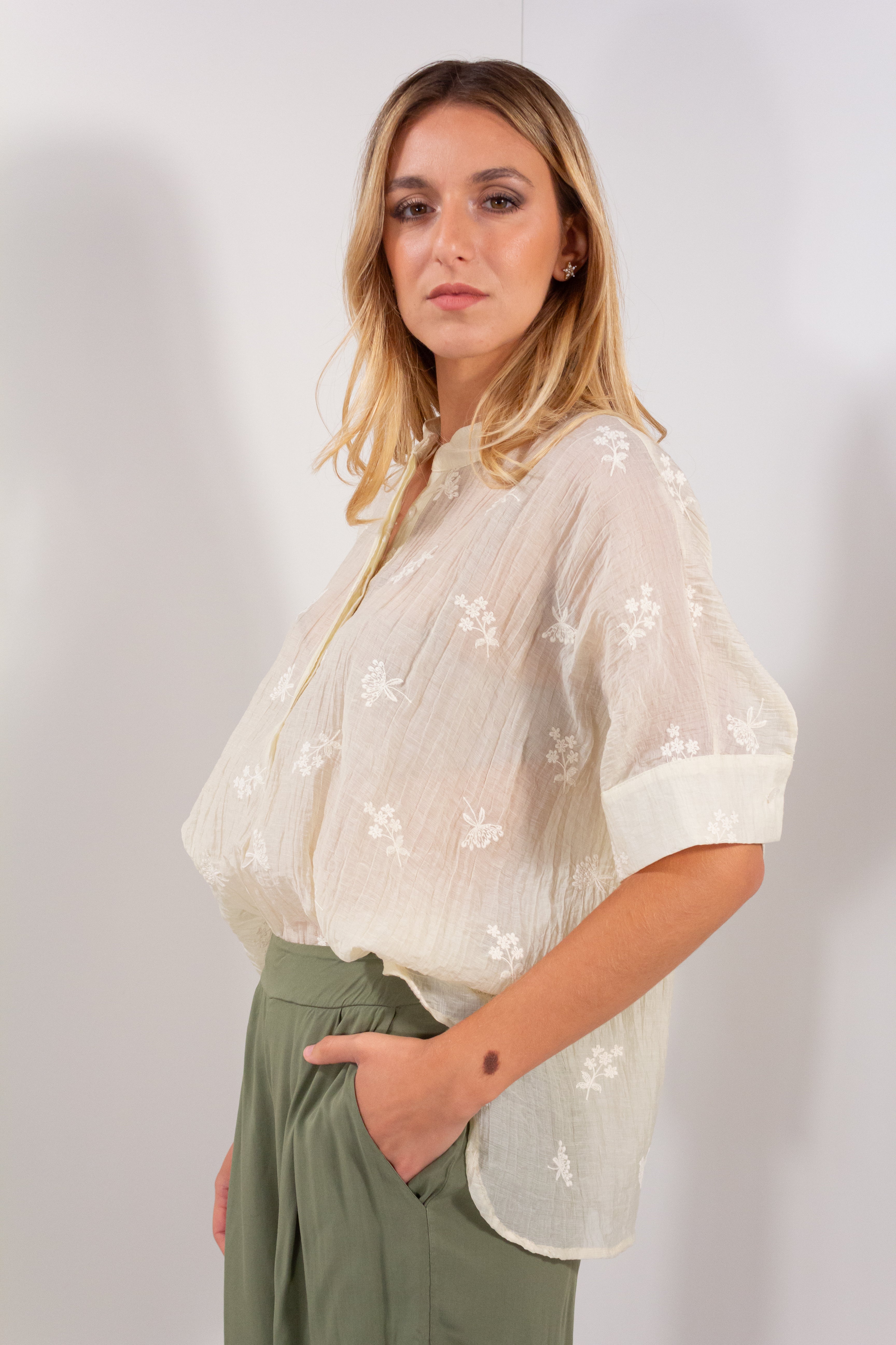 CAMICIA MEZZA COREA LYOCELL RICAMO