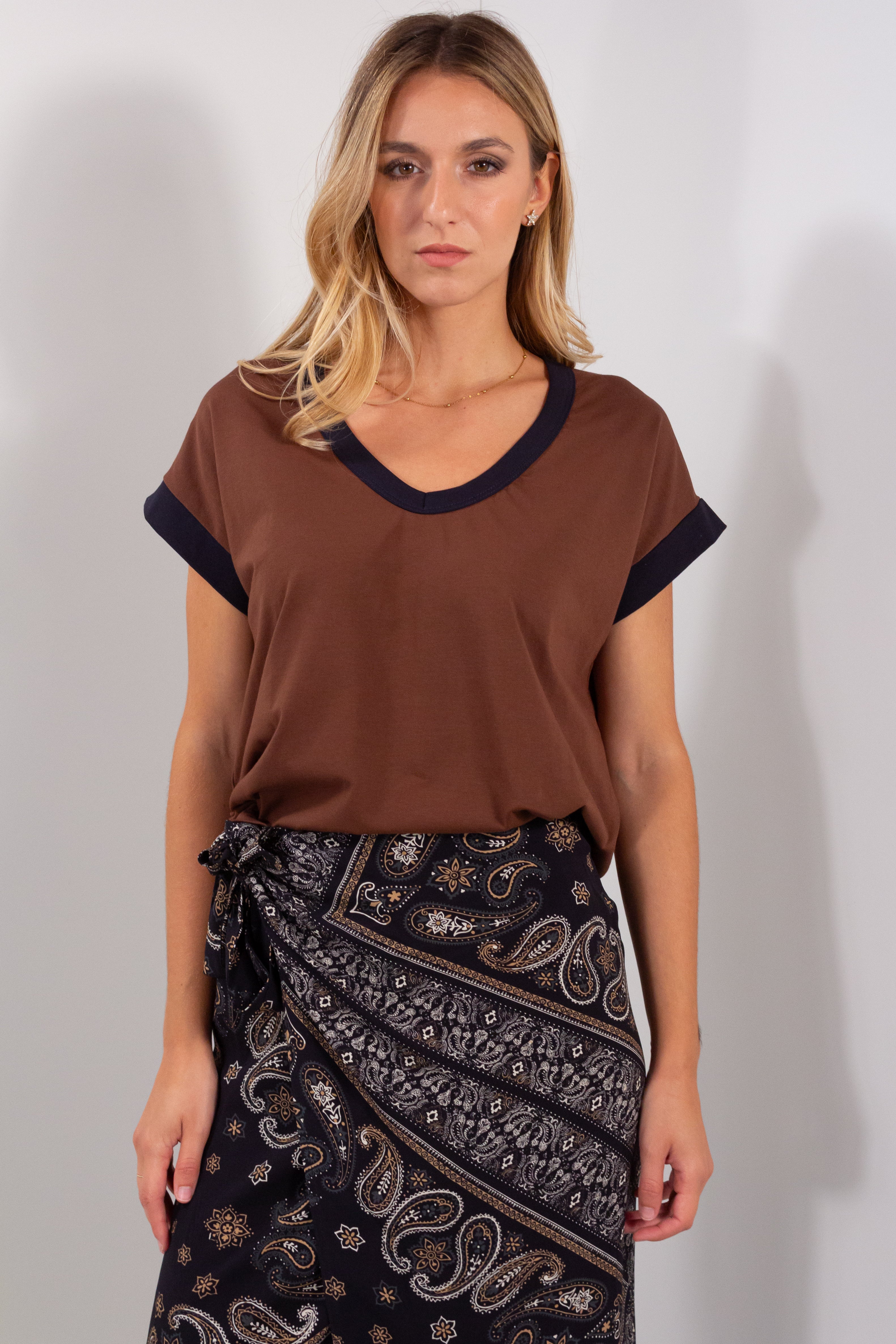 MAGLIA V KIMONO BORDO CONTRASTO