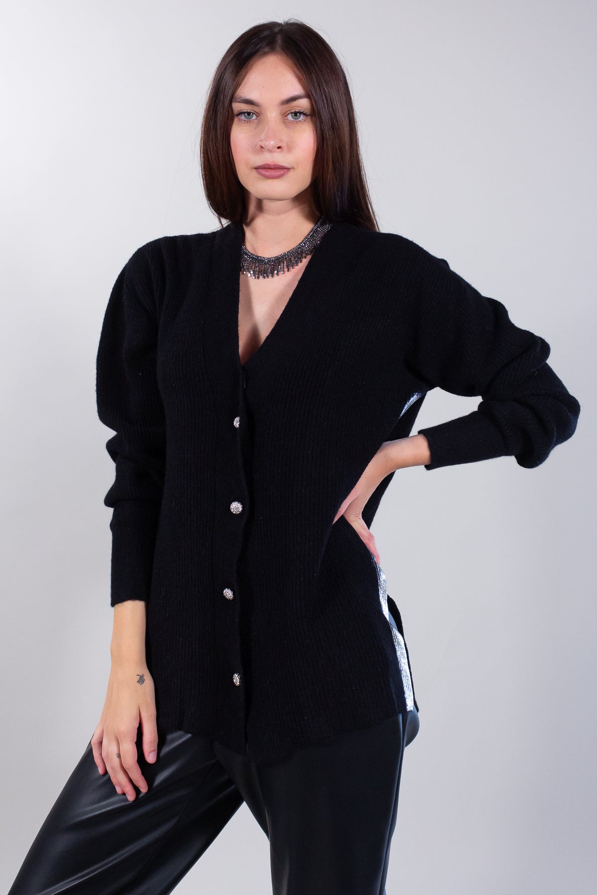 CARDIGAN WITH LAMINATED DETAIL
