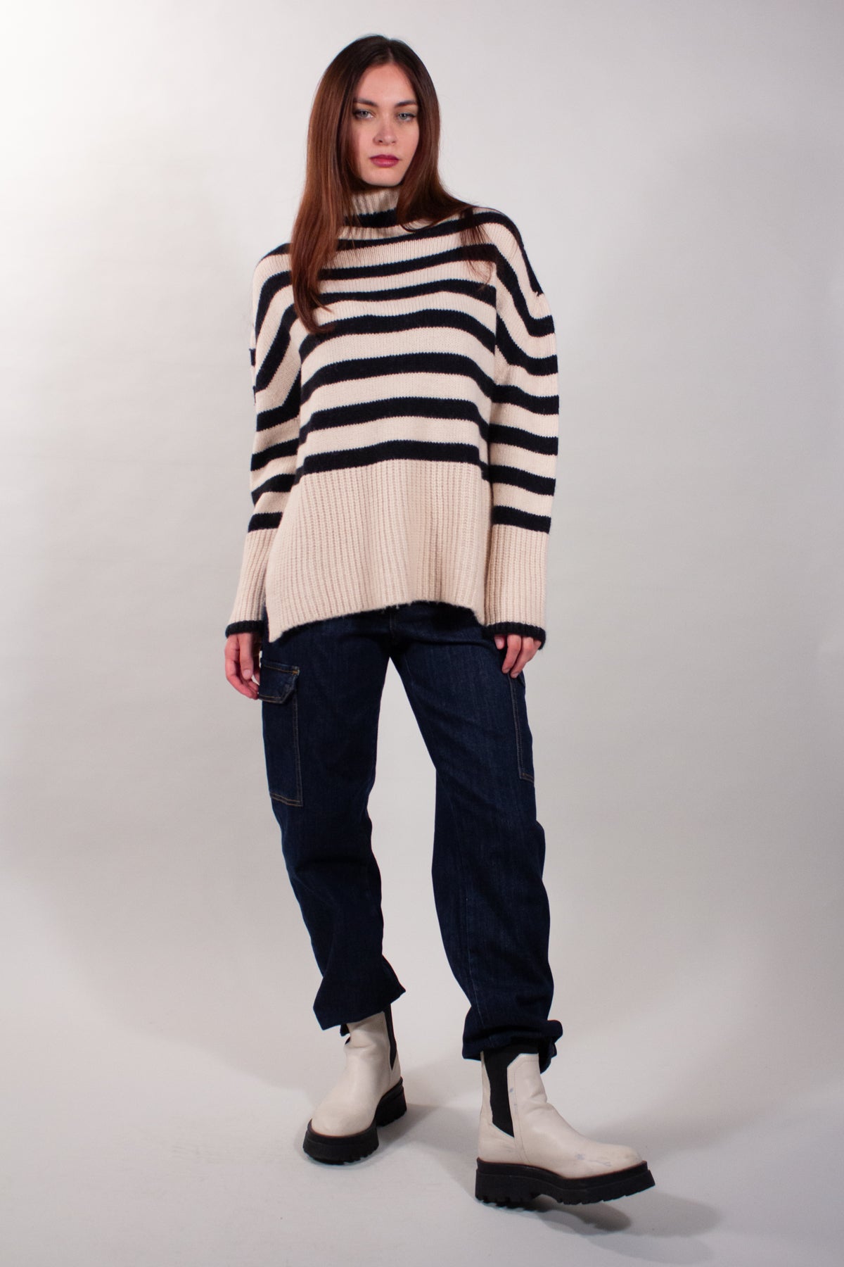 STRIPED TURTLE NECK WITH SLITS