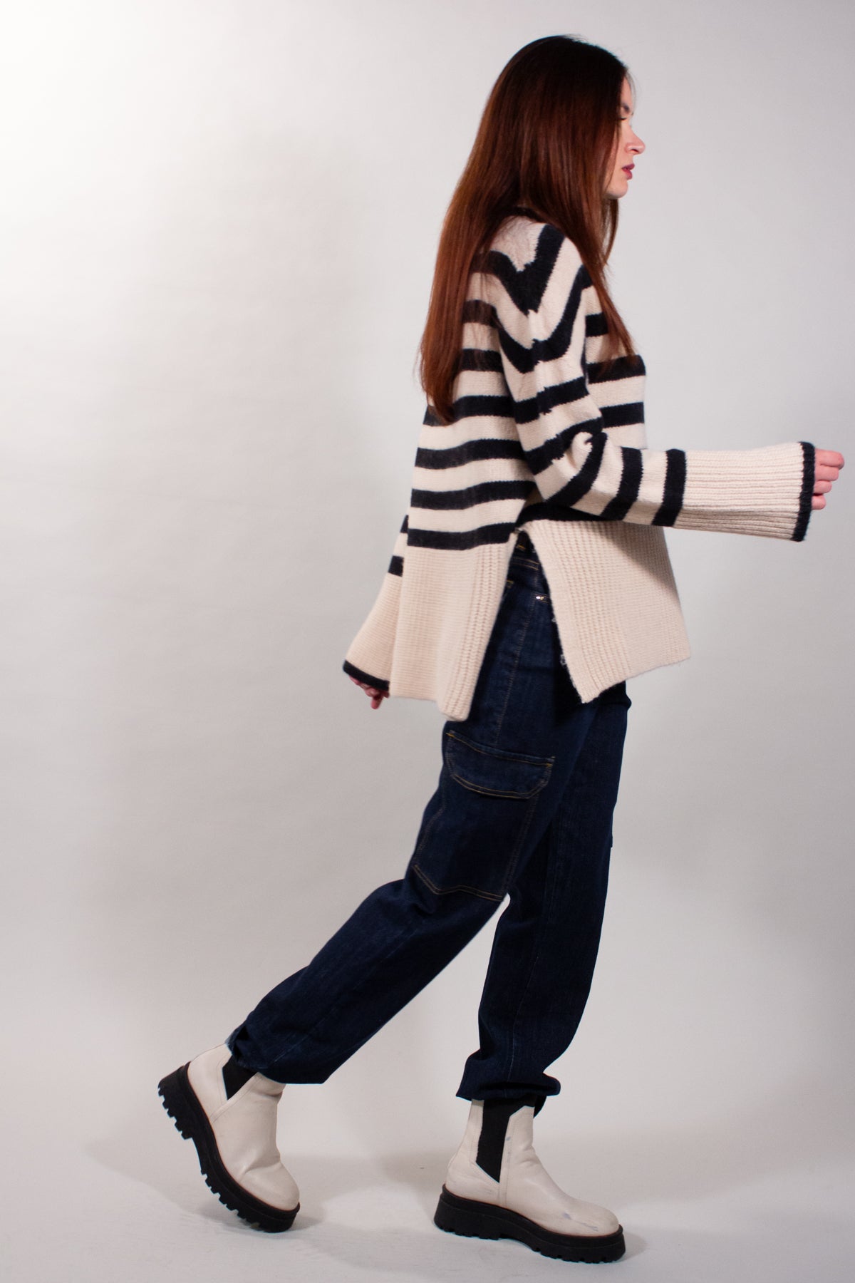 STRIPED TURTLE NECK WITH SLITS