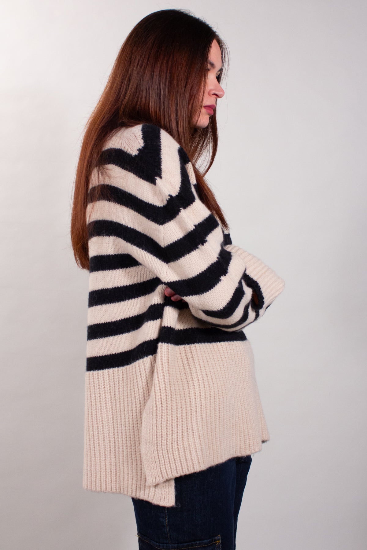 STRIPED TURTLE NECK WITH SLITS