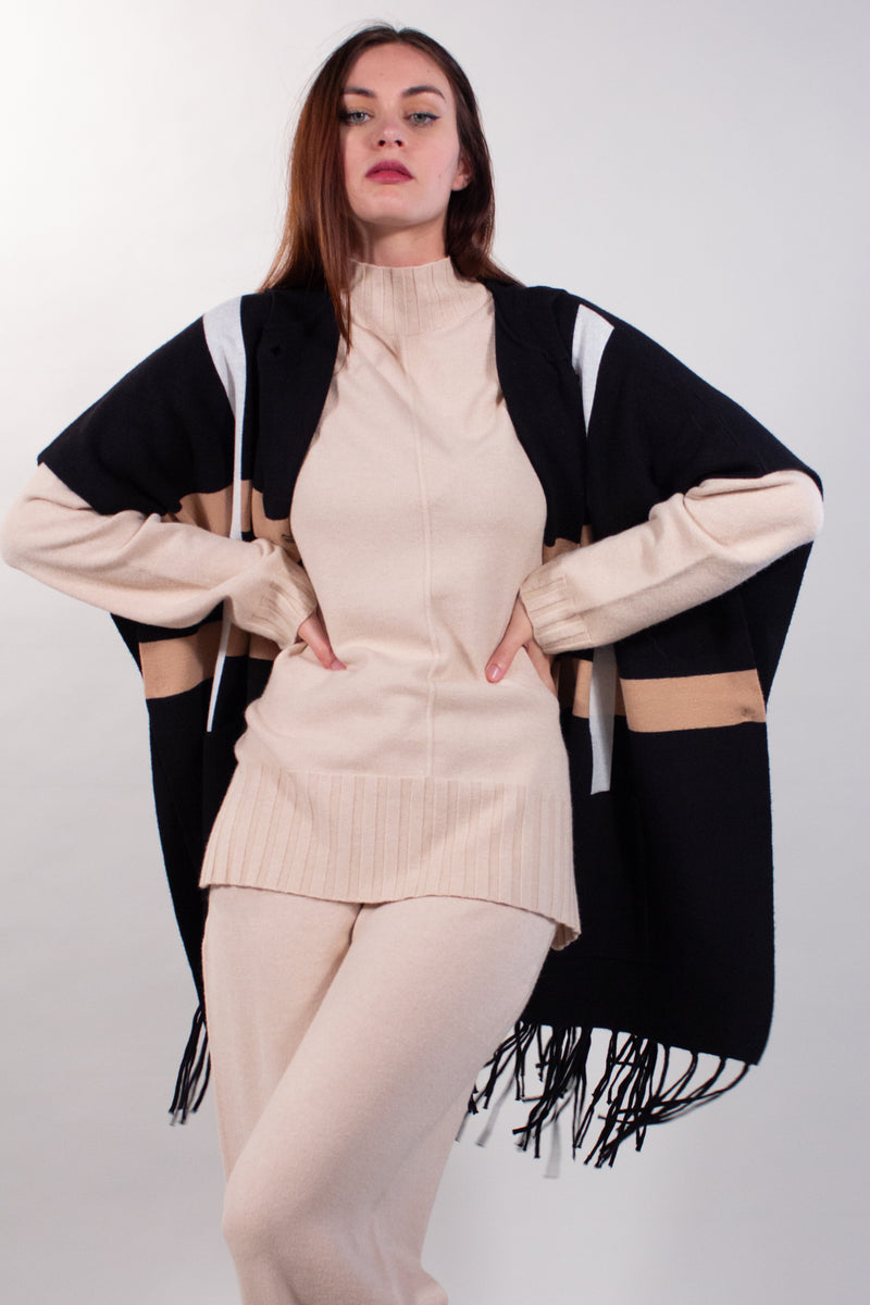 PONCHO JAQUARD + FRANGE
