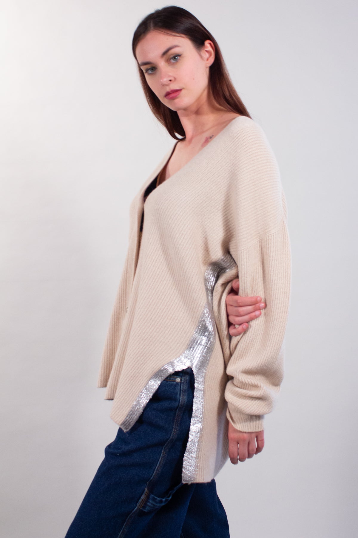 CARDIGAN WITH LAMINATED DETAIL