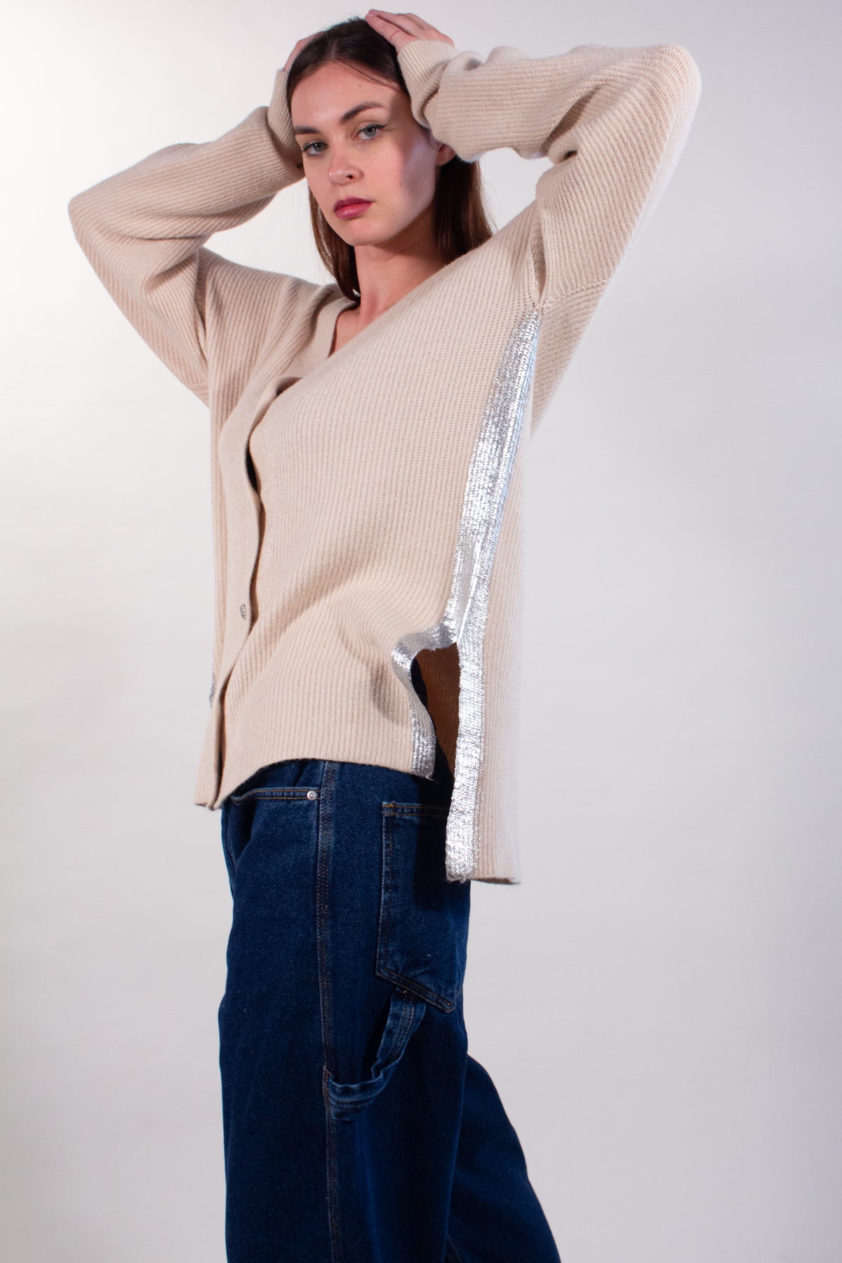CARDIGAN WITH LAMINATED DETAIL