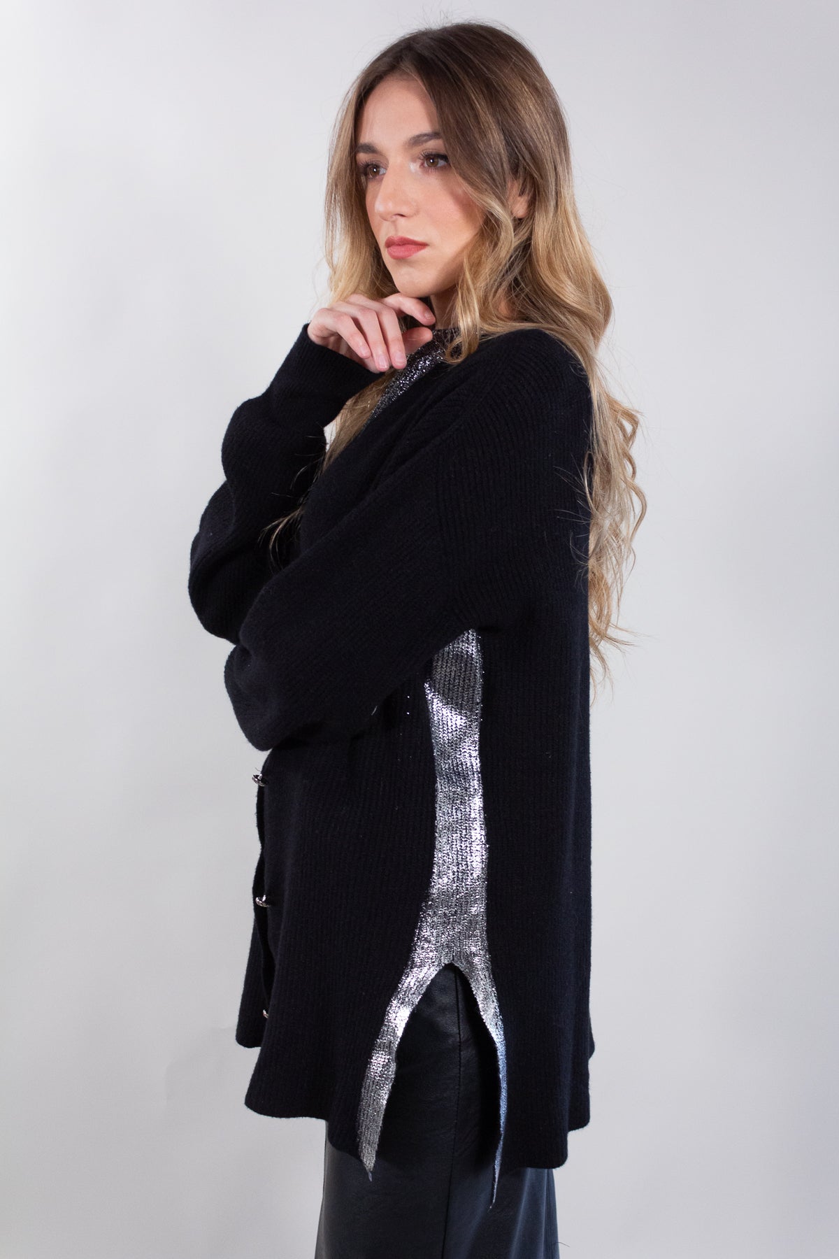 CARDIGAN WITH LAMINATED DETAIL