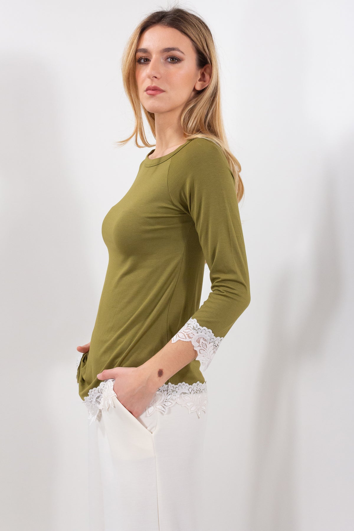 MAGLIA RAGLAN 3/4 PIZZO CONTRASTO