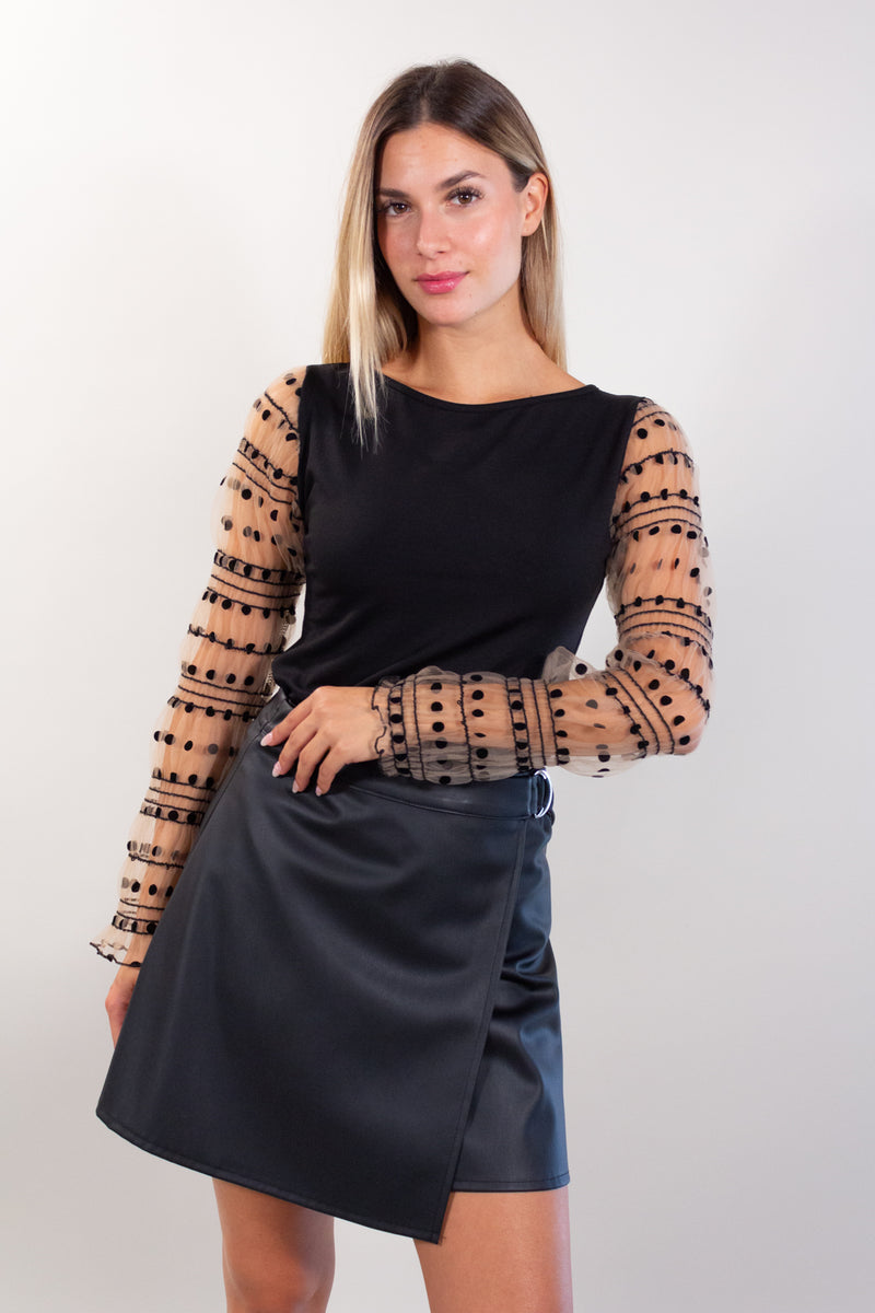 MAGLIA MANICHE TULLE POIS