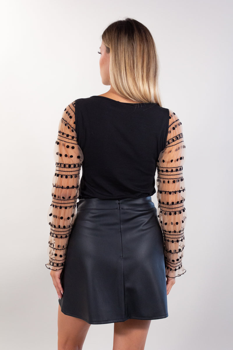 MAGLIA MANICHE TULLE POIS
