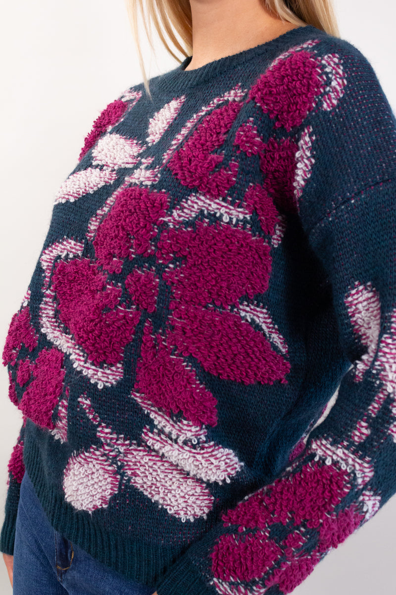 MAGLIA FIORI PUNTO PELLICCIA