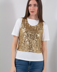 T-SHIRT CON GILET PAILLETES