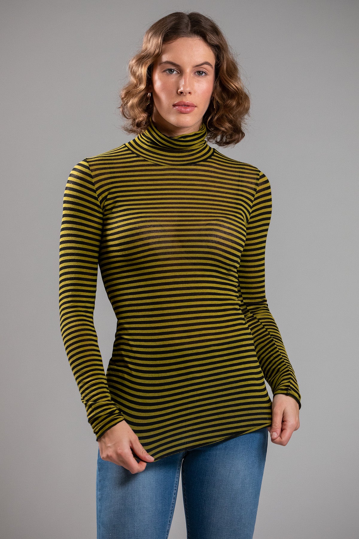 CASHMERE BLEND STRIPED TURTLENECK